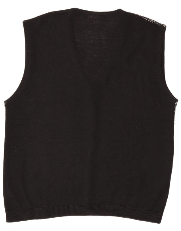Rodes Mens Sleeveless Cardigan Sweater XL Black Argyle/Diamond Wool
