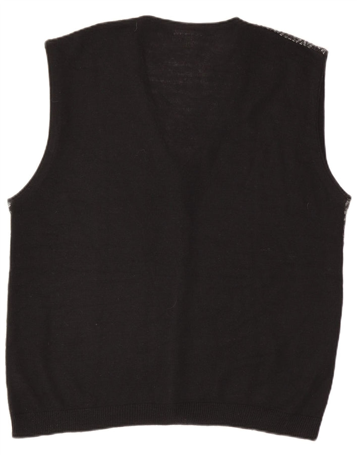 Rodes Mens Sleeveless Cardigan Sweater XL Black Argyle/Diamond Wool