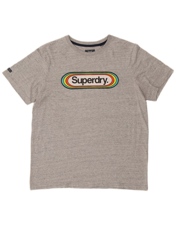 Superdry Mens Graphic T-Shirt Top 2XL Grey Flecked Cotton