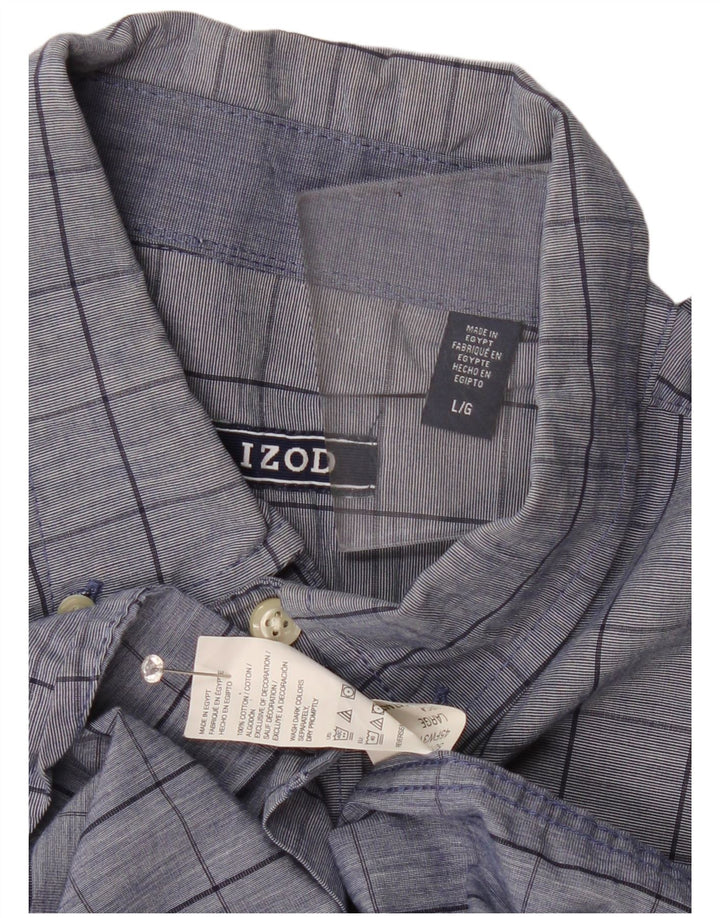 Izod Mens Shirt Large Blue Check Cotton