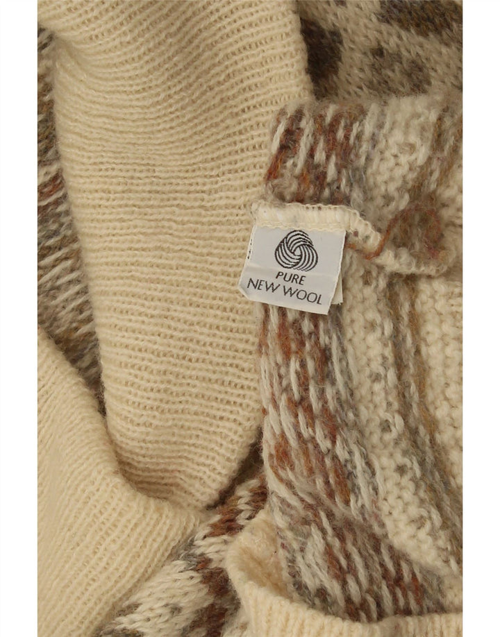 Vintage Womens Cardigan Sweater UK 14 Medium Beige Fair Isle