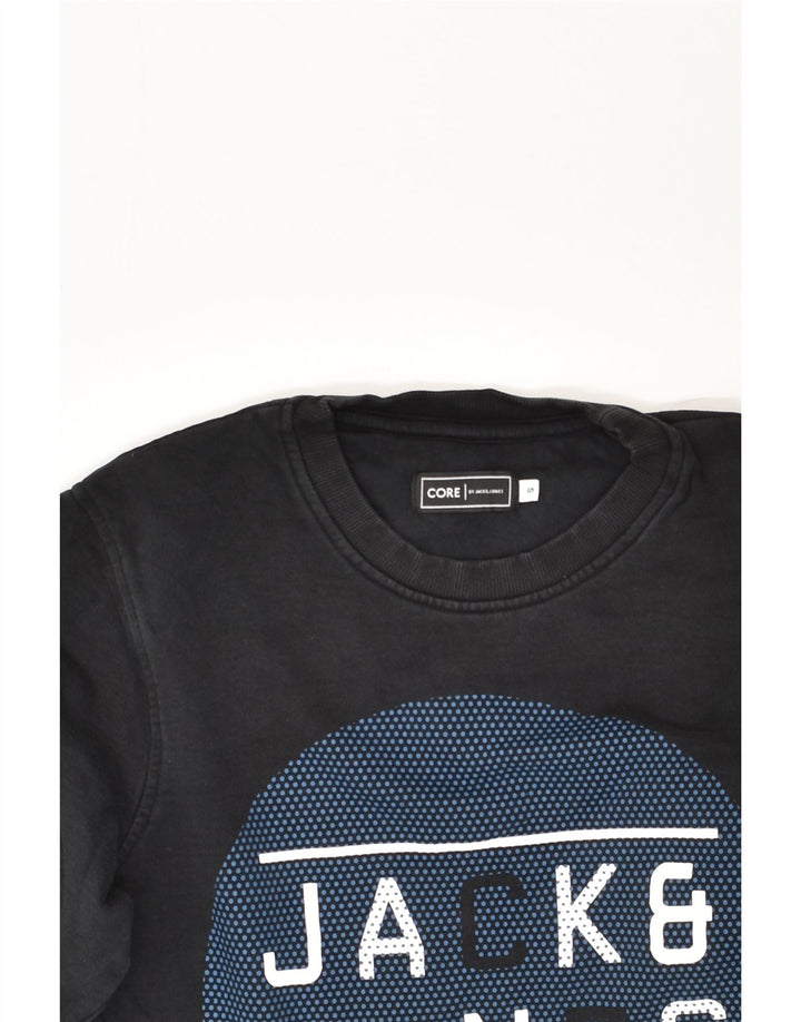 JACK & JONES Mens Core Graphic Sweatshirt Jumper Small Black Cotton | Vintage Jack & Jones | Thrift | Second-Hand Jack & Jones | Used Clothing | Messina Hembry 