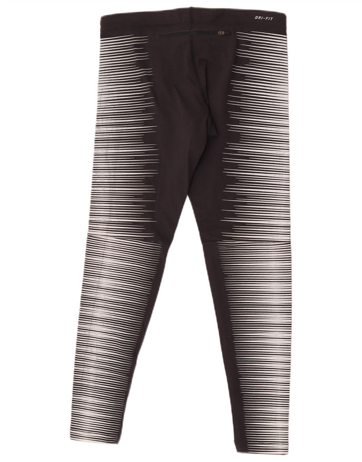Nike Womens Dri Fit Leggings UK 12 Medium  Black Striped Nylon