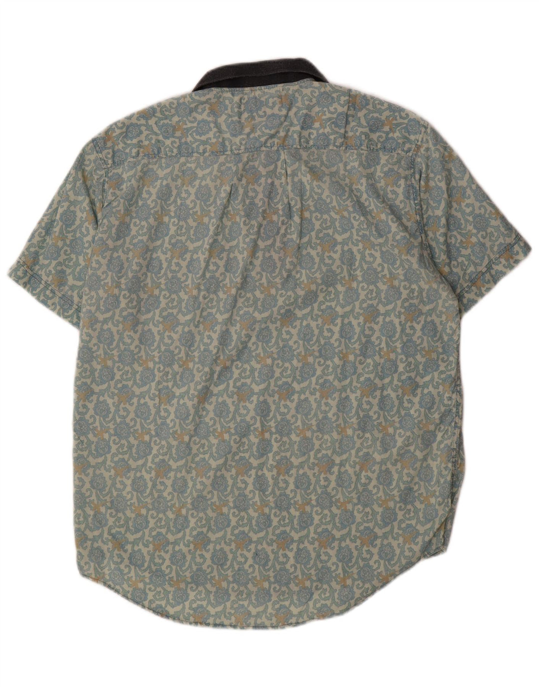 Peter Elliot Mens Short Sleeve Pullover Shirt Medium Blue Floral Cotton