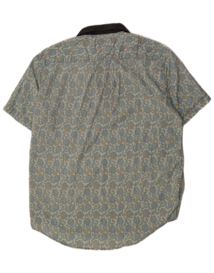 Peter Elliot Mens Short Sleeve Pullover Shirt Medium Blue Floral Cotton