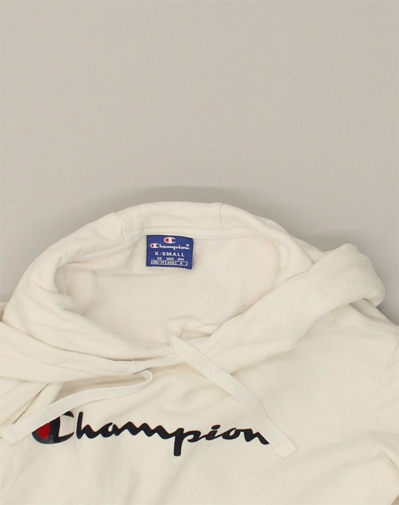 CHAMPION Womens Graphic Hoodie Jumper XS White Cotton | Vintage Champion | Thrift | Second-Hand Champion | Used Clothing | Messina Hembry 