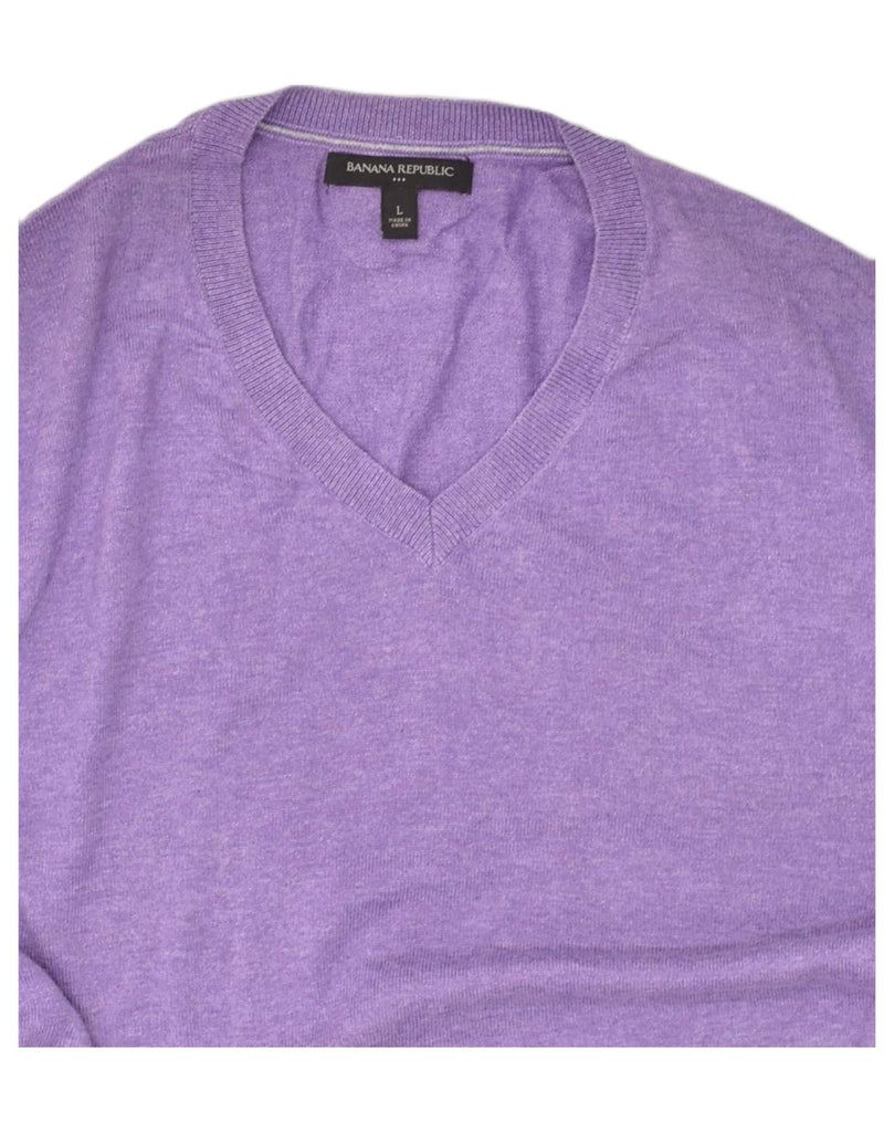 BANANA REPUBLIC Mens V-Neck Jumper Sweater Large Purple Cotton | Vintage Banana Republic | Thrift | Second-Hand Banana Republic | Used Clothing | Messina Hembry 