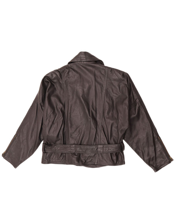Vintage Womens Biker Leather Jacket EU 38 Medium Black Leather