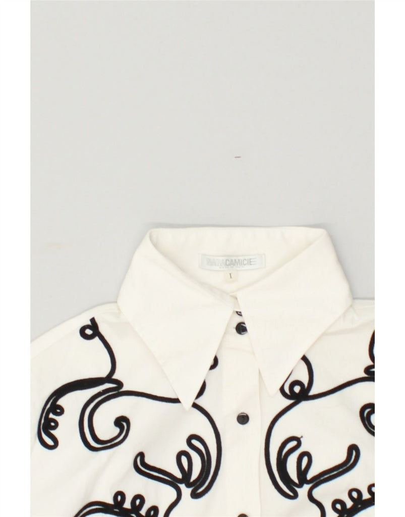 ENARA CAMICE Womens Graphic Shirt UK 12 Medium White Cotton | Vintage Enara Camice | Thrift | Second-Hand Enara Camice | Used Clothing | Messina Hembry 