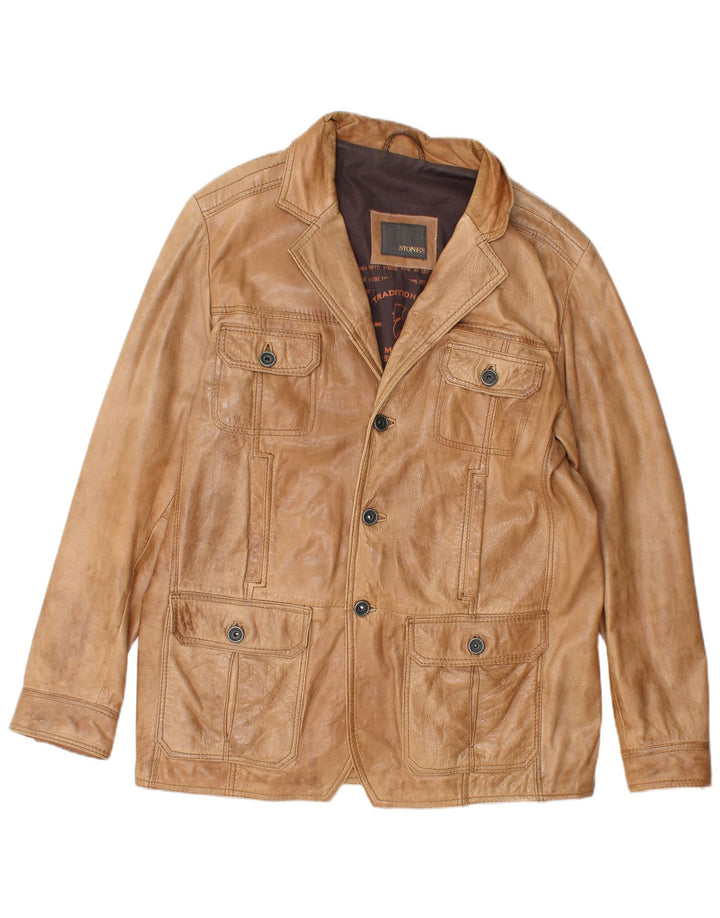 Stones Mens Leather Jacket IT 54 2XL Beige Leather