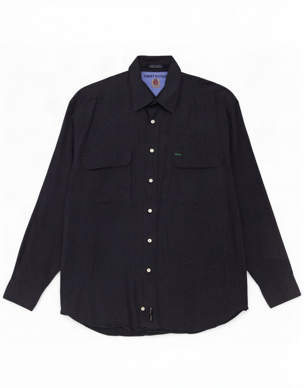 Tommy Hilfiger Mens Shirt Large Navy Blue Spotted Rayon