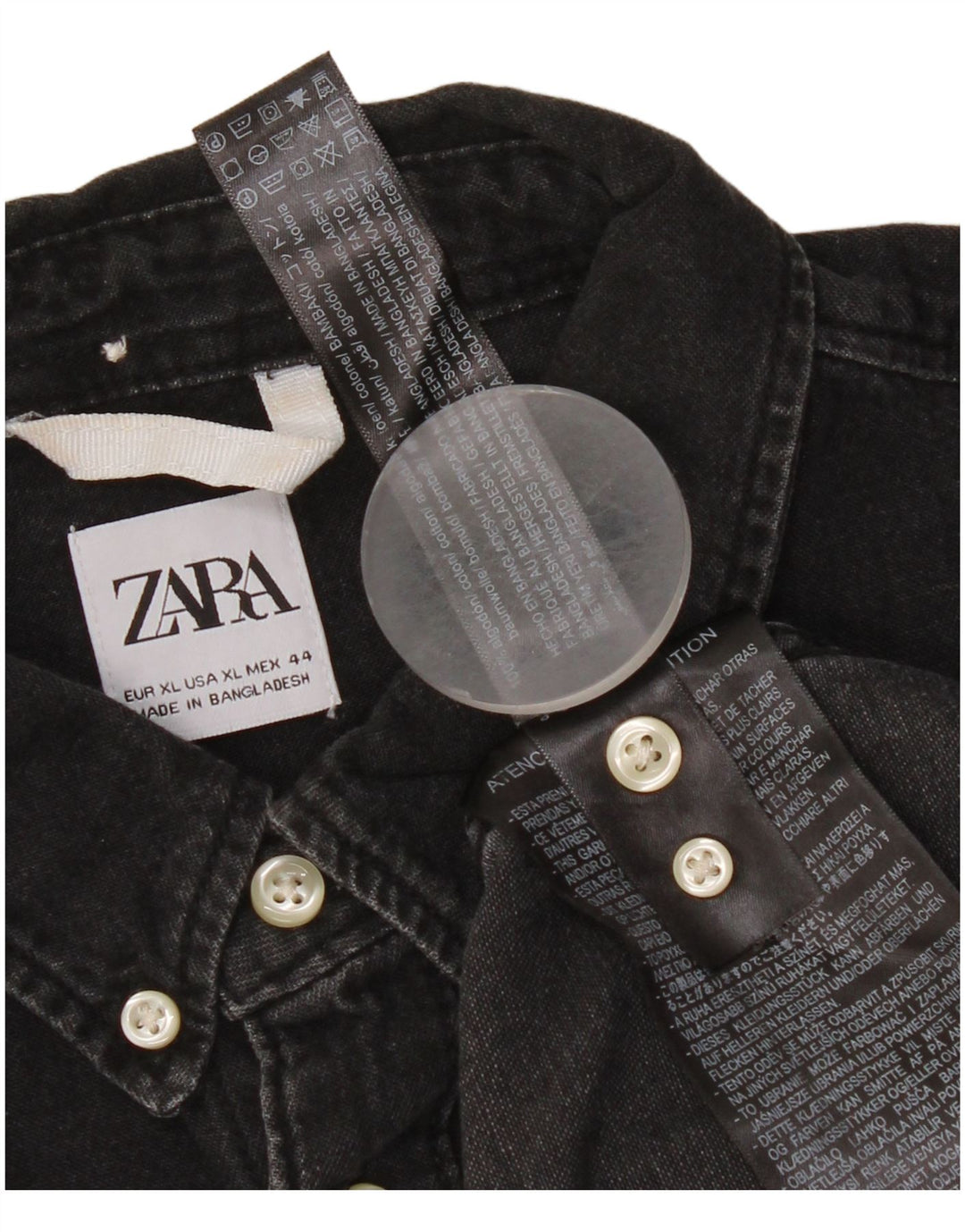 Zara Mens Denim Shirt XL Black Cotton