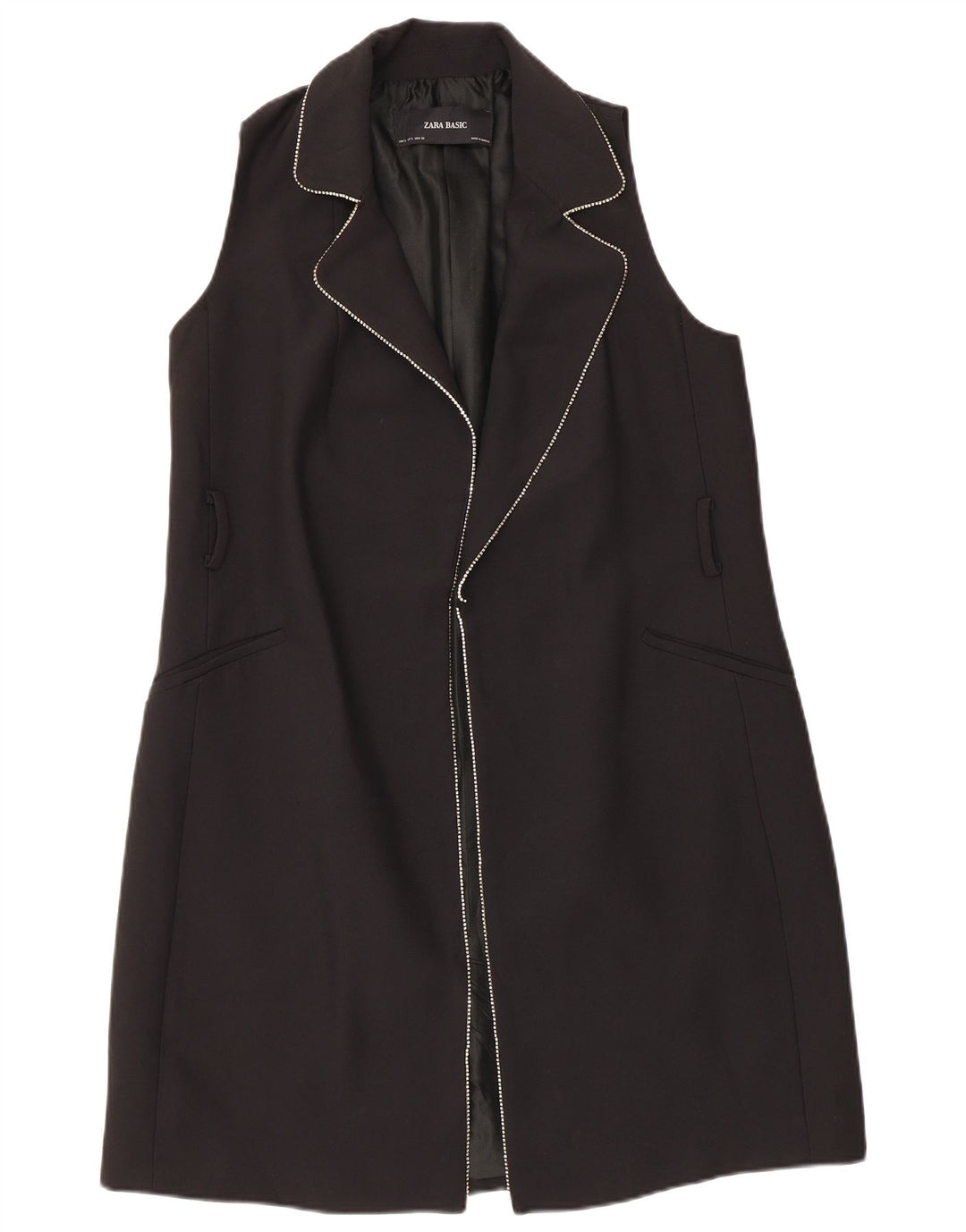 Zara Womens Sleeveless Overcoat UK 10 Small Black Polyester