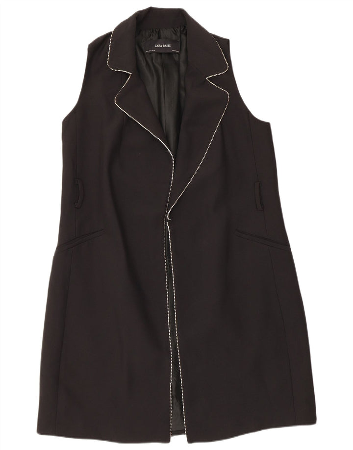 Zara Womens Sleeveless Overcoat UK 10 Small Black Polyester