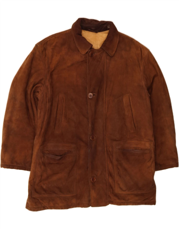 ENRICO MANDELLI Mens Leather Coat UK 42 XL Brown Vintage Enrico Mandelli and Second-Hand Enrico Mandelli from Messina Hembry 