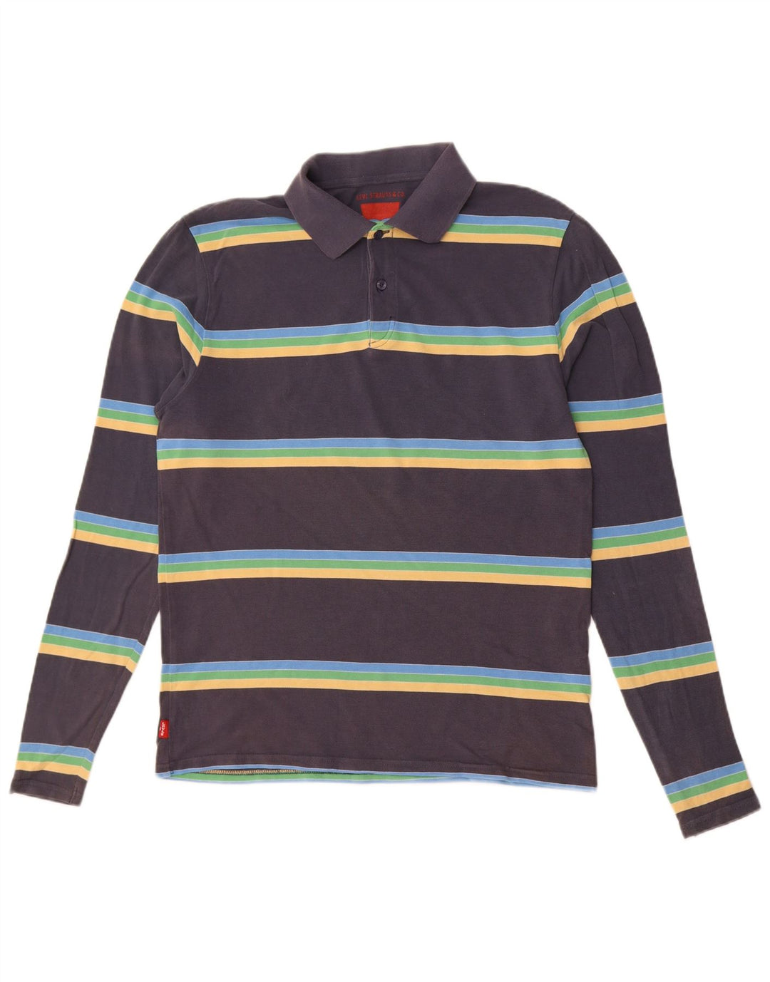 Levi's Mens Long Sleeve Polo Shirt Medium Navy Blue Striped Cotton