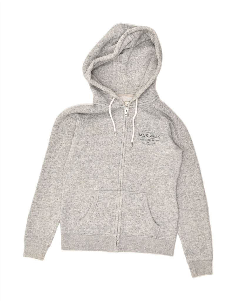 JACK WILLS Womens Zip Hoodie Sweater UK 10 Small  Grey Flecked Cotton | Vintage Jack Wills | Thrift | Second-Hand Jack Wills | Used Clothing | Messina Hembry 