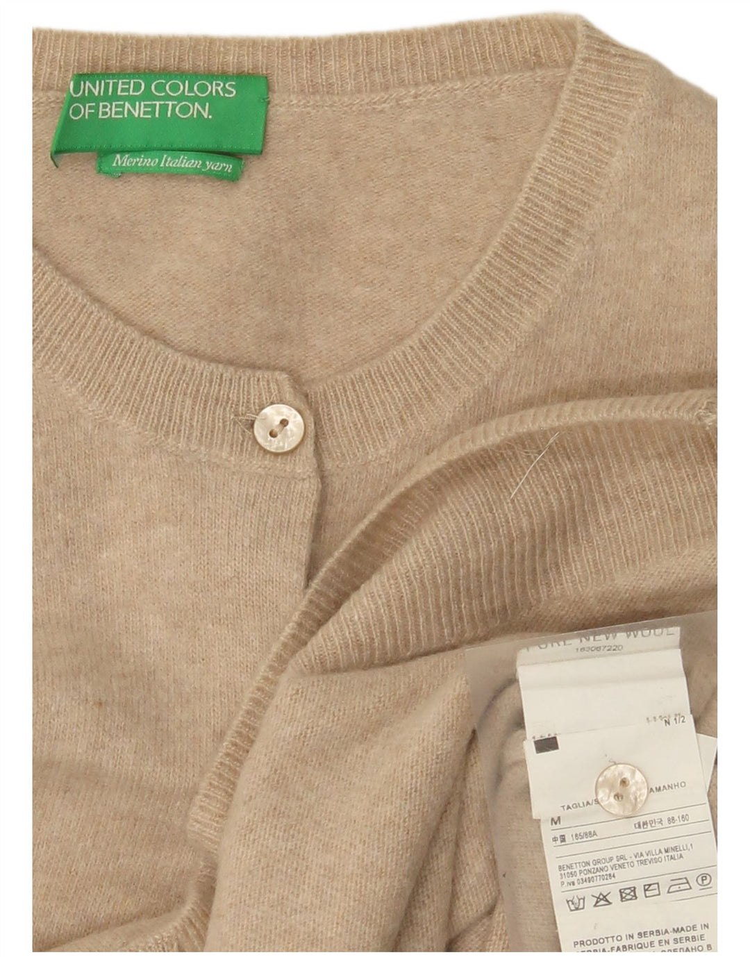 Benetton Womens Cardigan Sweater UK 12 Medium Beige New Wool