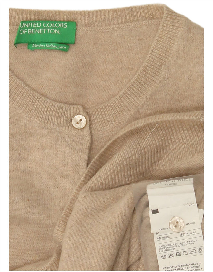 Benetton Womens Cardigan Sweater UK 12 Medium Beige New Wool