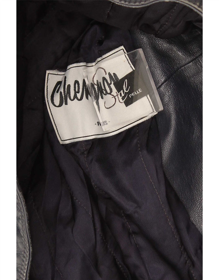Chevignon Womens Leather Jacket UK 16 Large Navy Blue