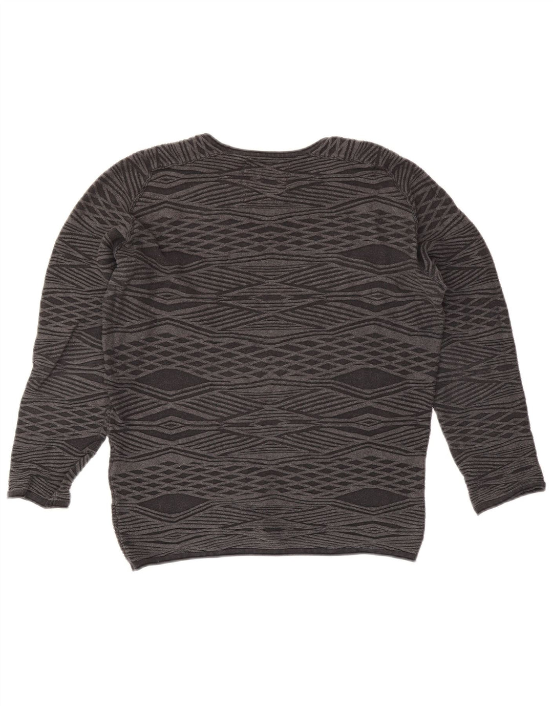Jack & Jones Mens Crew Neck Jumper Sweater Small Grey Argyle/Diamond Cotton