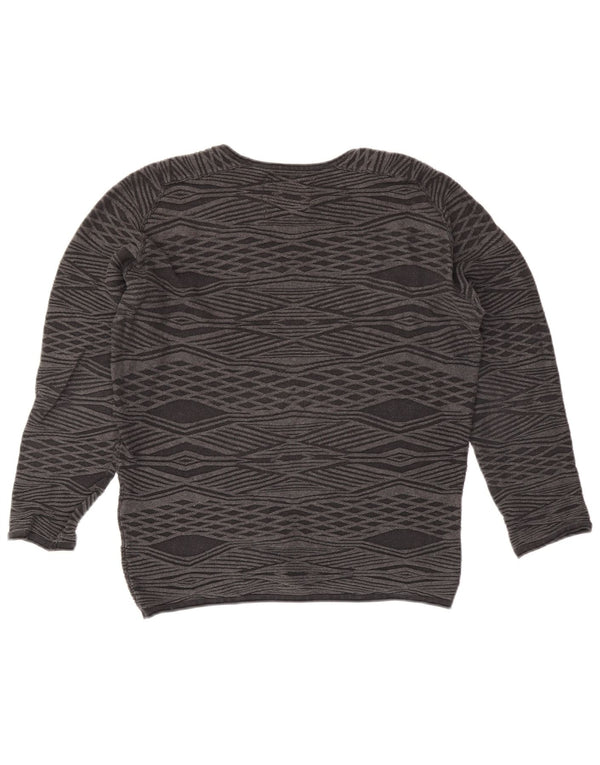 Jack & Jones Mens Crew Neck Jumper Sweater Small Grey Argyle/Diamond Cotton