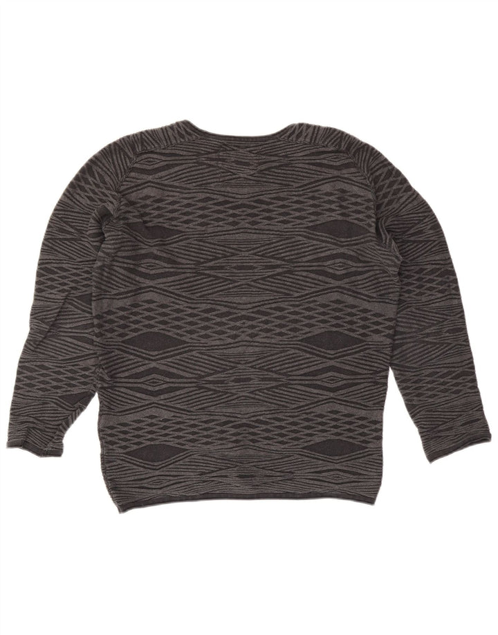 Jack & Jones Mens Crew Neck Jumper Sweater Small Grey Argyle/Diamond Cotton