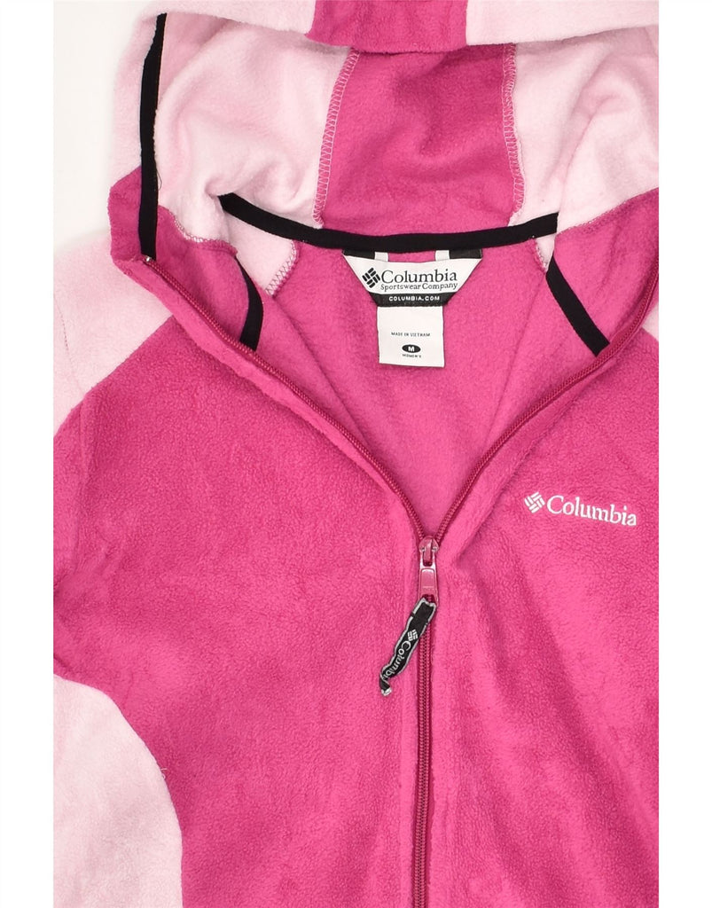 COLUMBIA Womens Hooded Fleece Jacket UK 14 Medium Pink Colourblock | Vintage Columbia | Thrift | Second-Hand Columbia | Used Clothing | Messina Hembry 