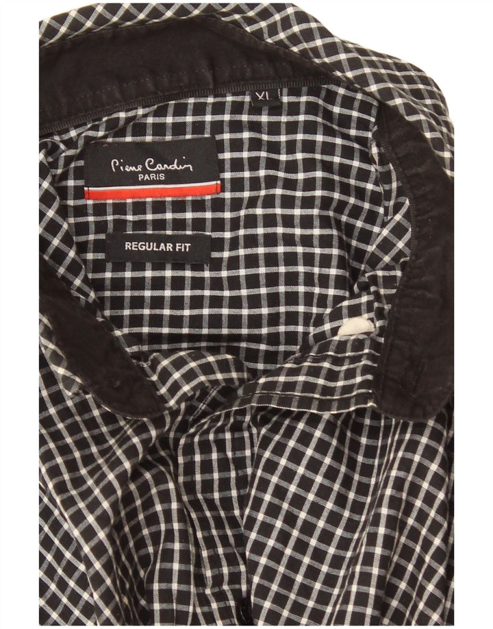 Pierre Cardin Mens Regular Fit Shirt XL Black Check Polyester