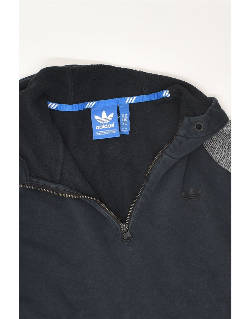 ADIDAS Mens Zip Neck Hoodie Jumper Medium Navy Blue Colourblock | Vintage Adidas | Thrift | Second-Hand Adidas | Used Clothing | Messina Hembry 