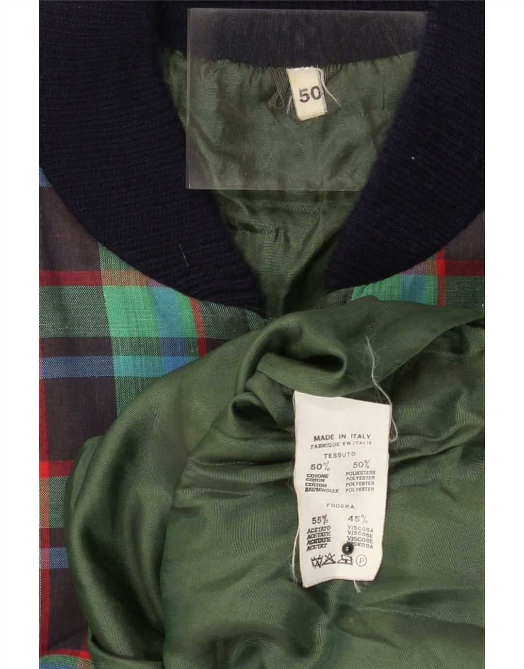 VINTAGE Womens Bomber Jacket IT 50 XL Green Check Cotton