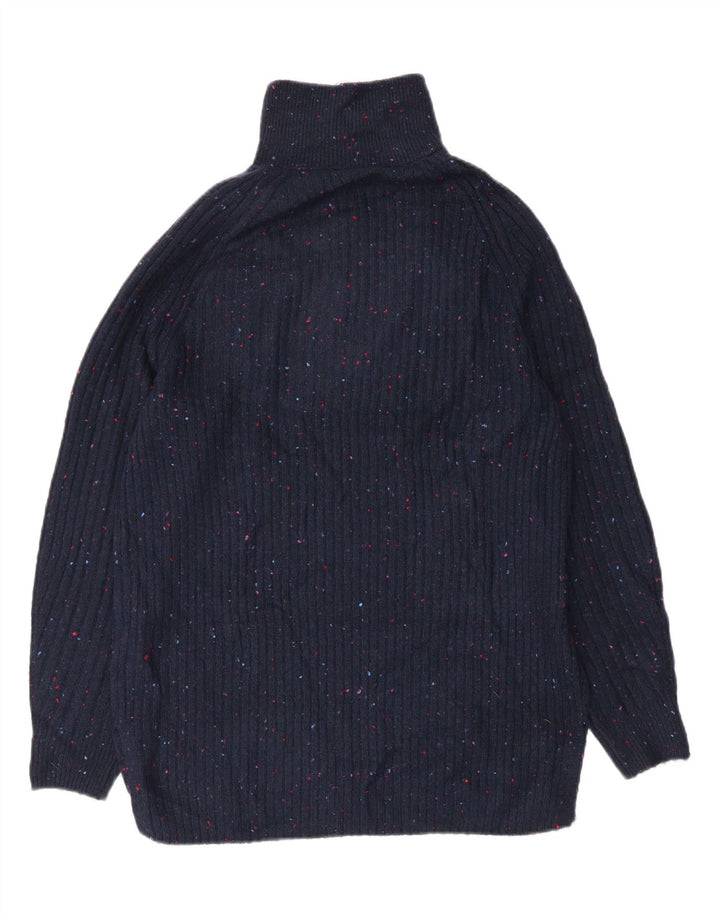 MARKS & SPENCER Mens Zip Neck Jumper Sweater Medium Navy Blue Flecked Vintage Marks & Spencer and Second-Hand Marks & Spencer from Messina Hembry 