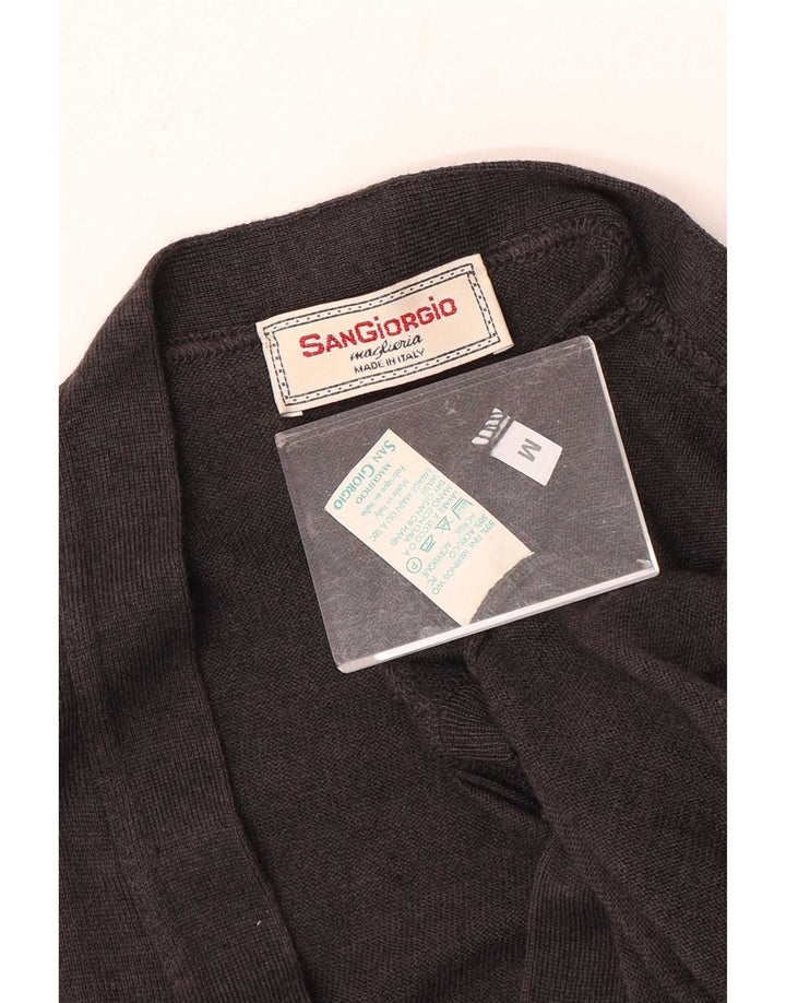 Sangiorgio Mens Sleeveless Cardigan Sweater Medium Grey Merino Wool