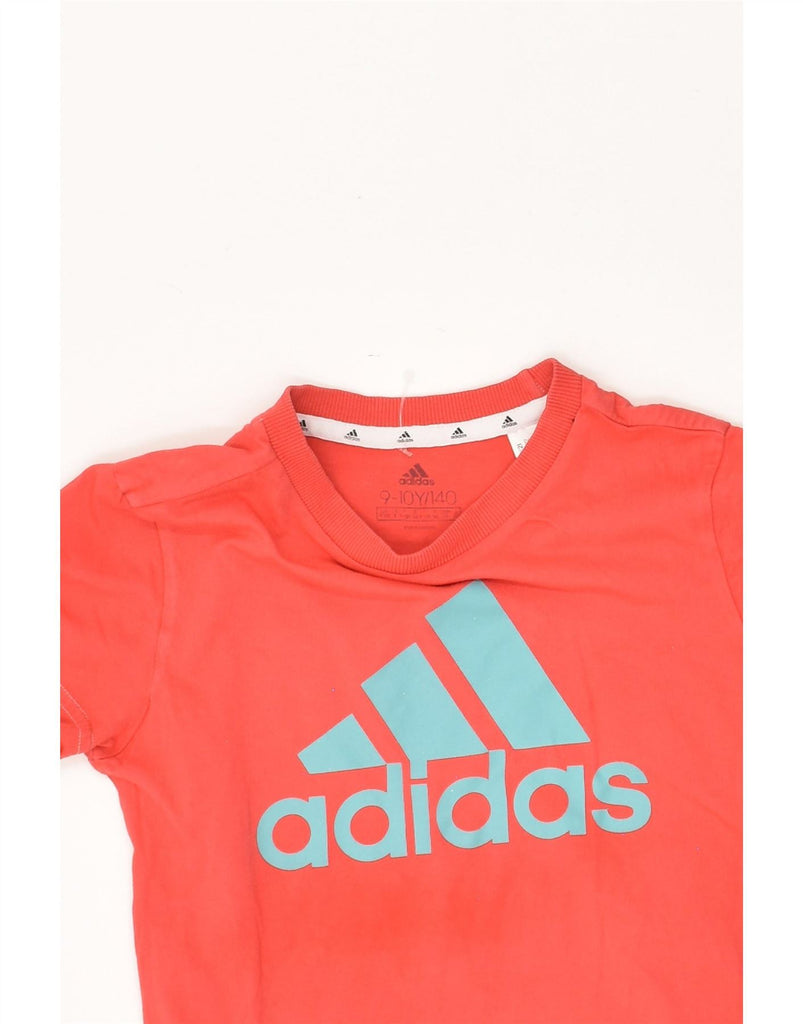 ADIDAS Girls Graphic T-Shirt Top 9-10 Years Red Cotton Vintage Adidas and Second-Hand Adidas from Messina Hembry 