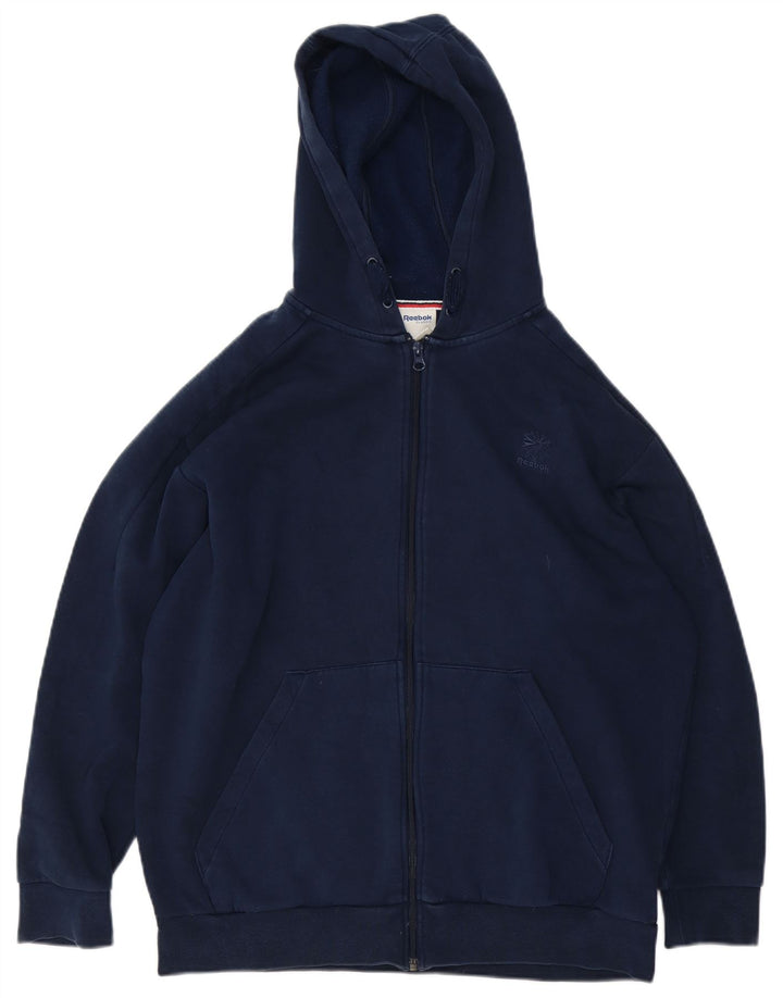 Reebok Mens Zip Hoodie Sweater Large Navy Blue Cotton