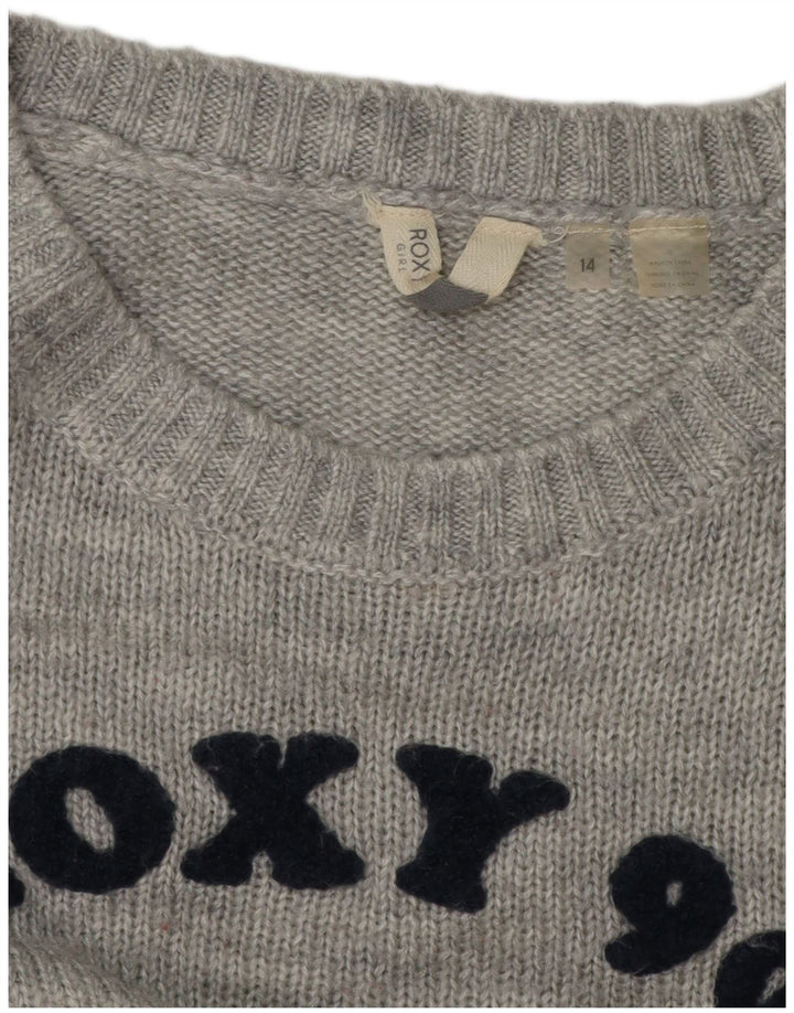 ROXY Womens Graphic Boat Neck Jumper Sweater UK 14 Medium Grey