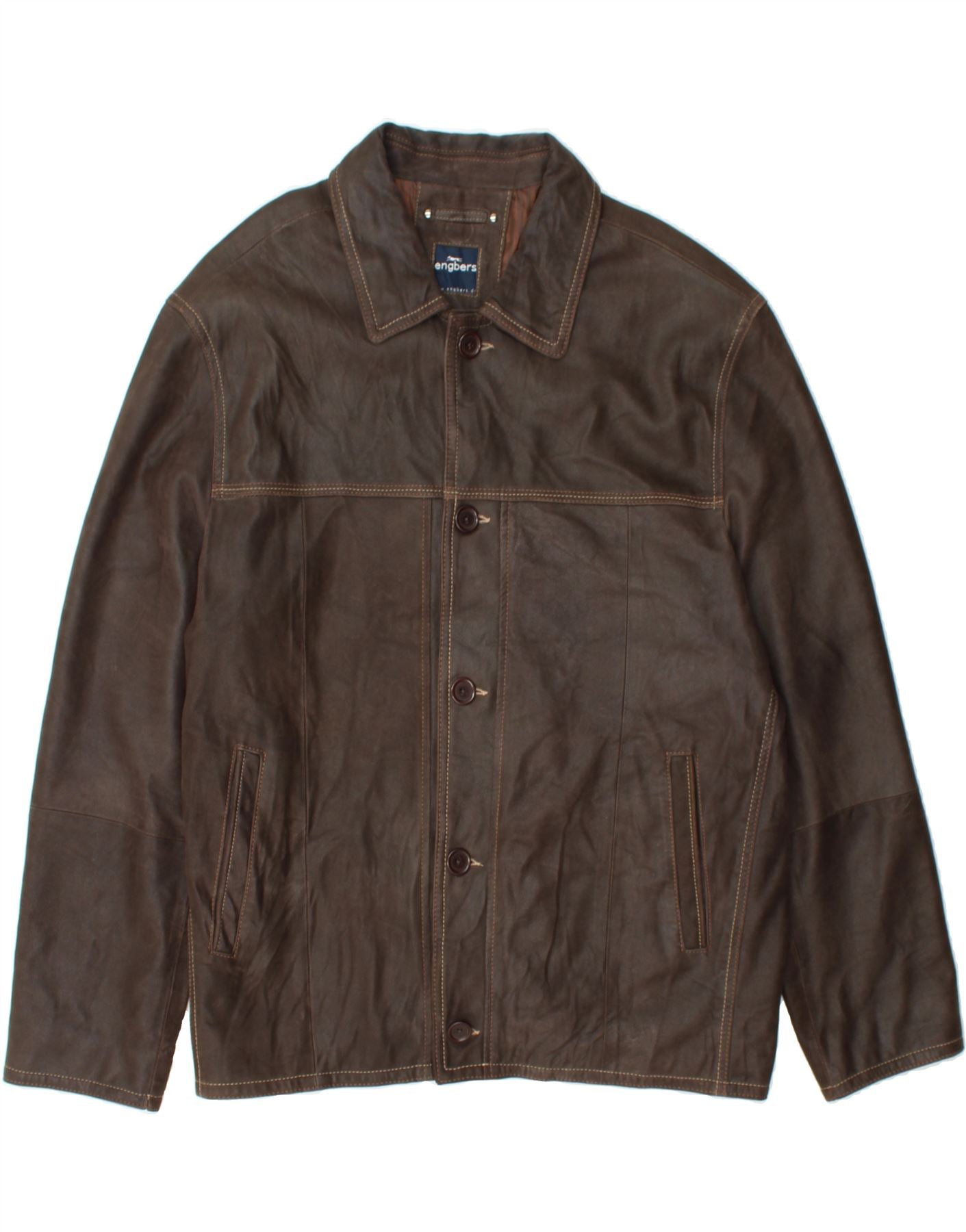 ENGBERS Mens Leather Jacket IT 56 3XL Brown Vintage Second