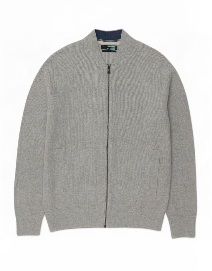 Marks & Spencer Mens Cardigan Sweater Large Grey Flecked Cotton