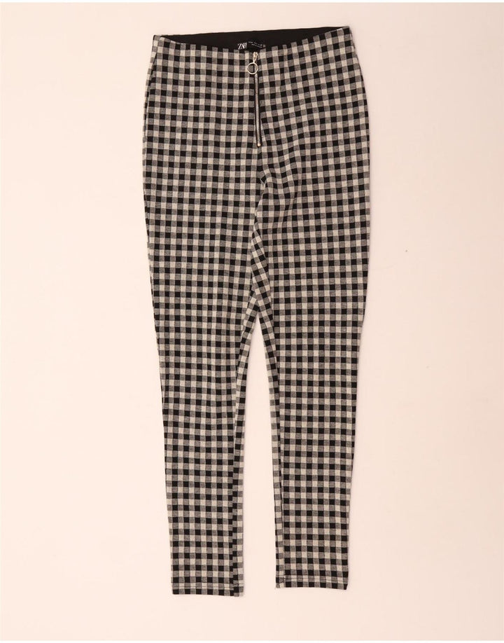 Zara Womens Skinny Casual Trousers Medium W28 L29 Black Gingham Polyester