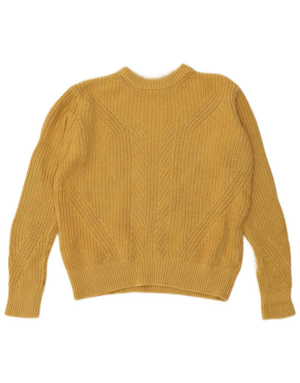 Marks & Spencer Womens Crew Neck Jumper Sweater UK 6 XS Yellow Geometric