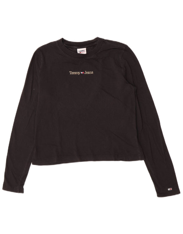 Tommy Hilfiger Womens Crop Graphic Top Long Sleeve UK 12 Medium Black