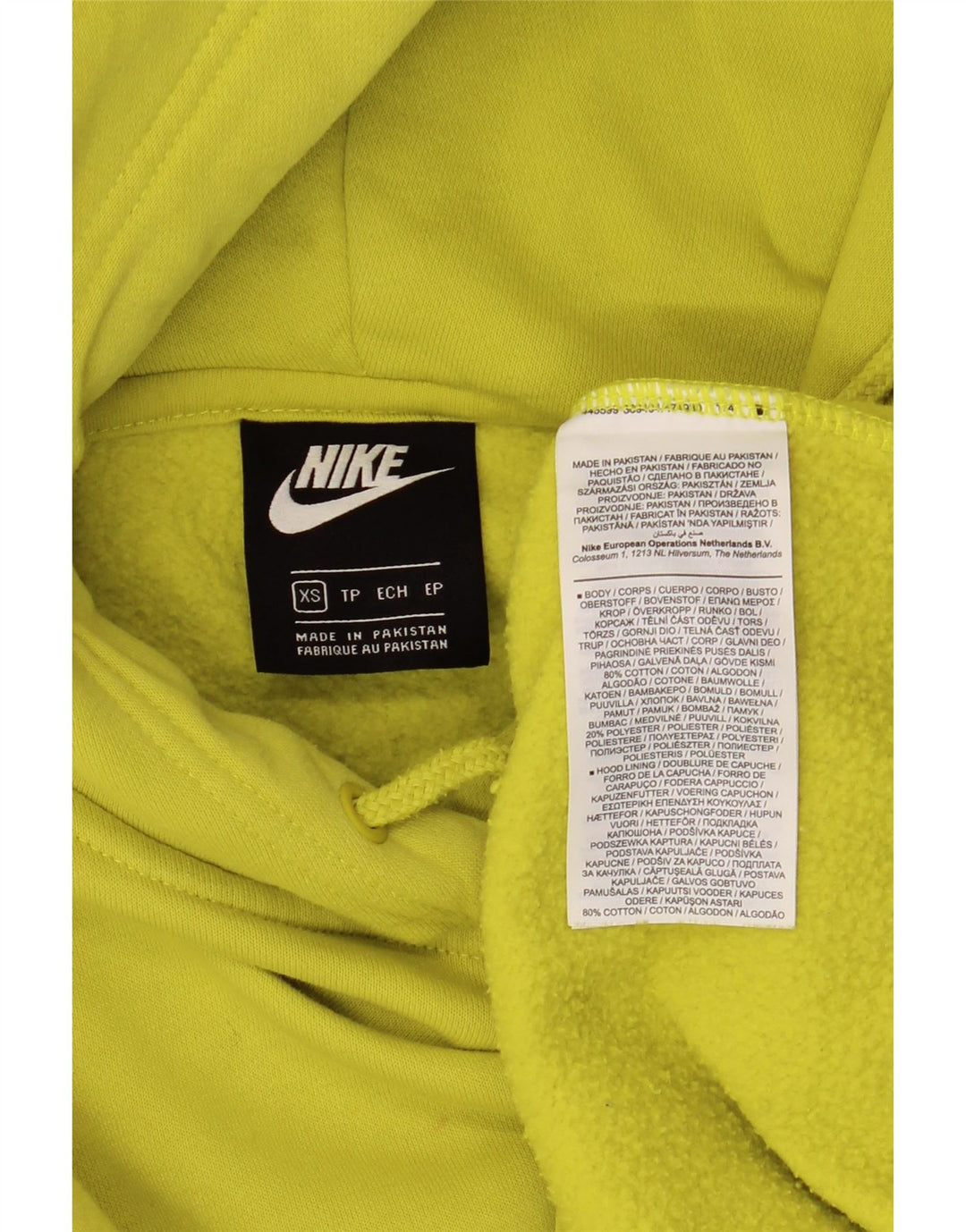 NIKE Womens Oversized Hoodie Jumper UK 6 XS Yellow Cotton