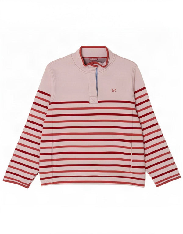 Crew Clothing Womens Button Neck Sweatshirt Jumper UK 16 Large Pink Striped