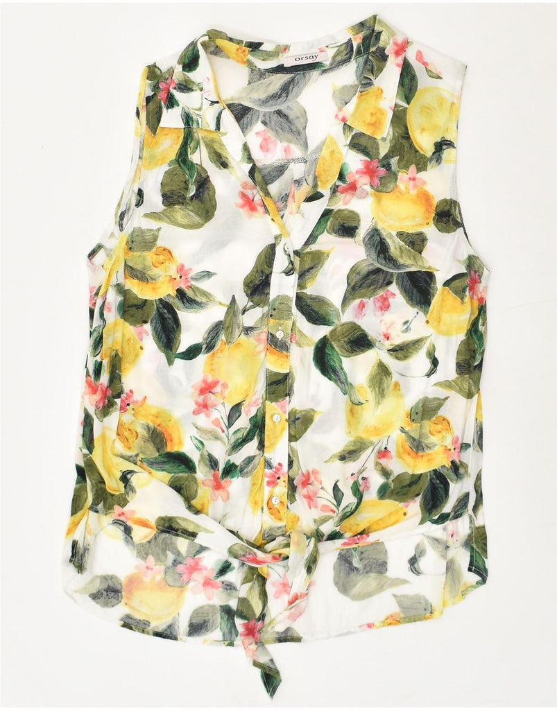 ORSAY Womens Front Tie Sleeveless Shirt Blouse UK 12 Medium Yellow Floral | Vintage Orsay | Thrift | Second-Hand Orsay | Used Clothing | Messina Hembry 