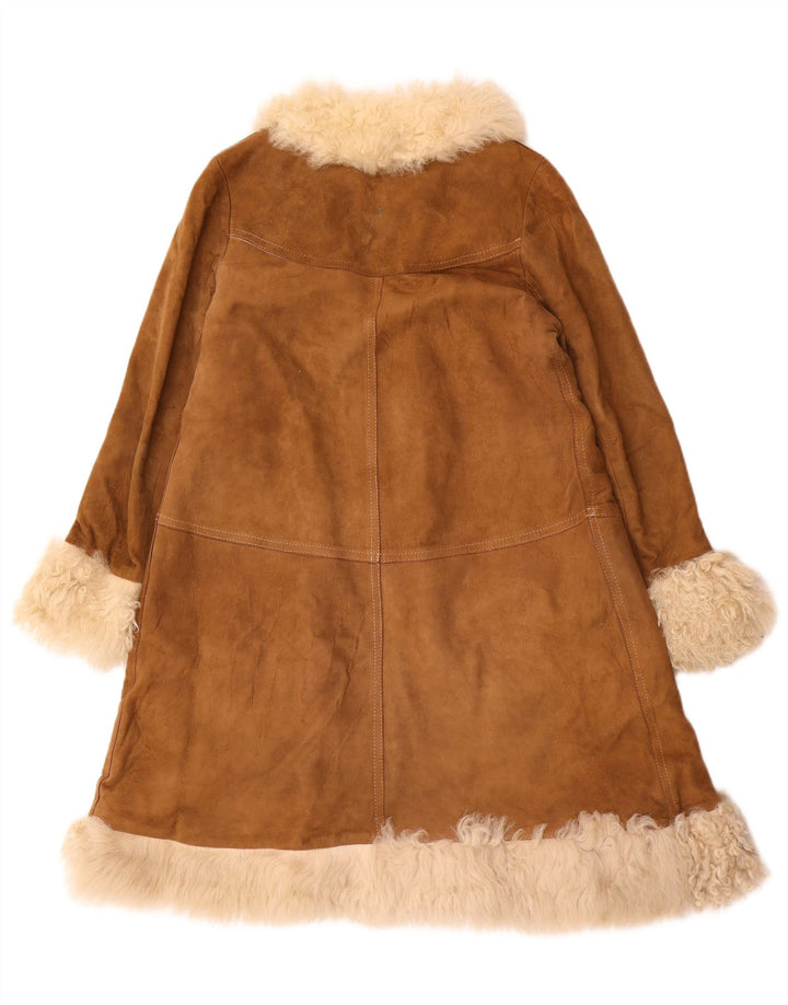 VINTAGE Womens Shearling Coat EU 42 Large Brown