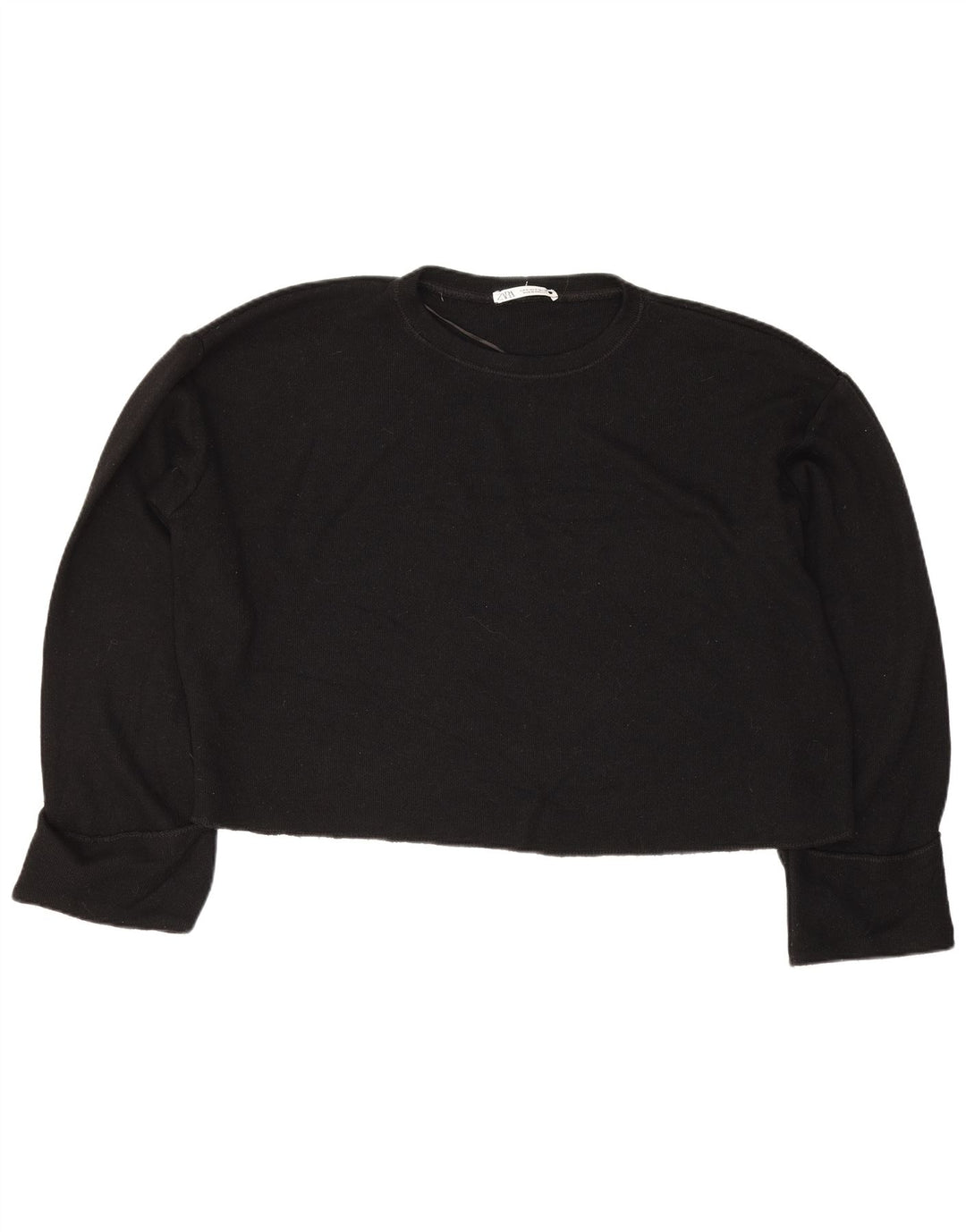 Zara Womens Crop Oversized Top Long Sleeve UK 14 Medium Black Viscose