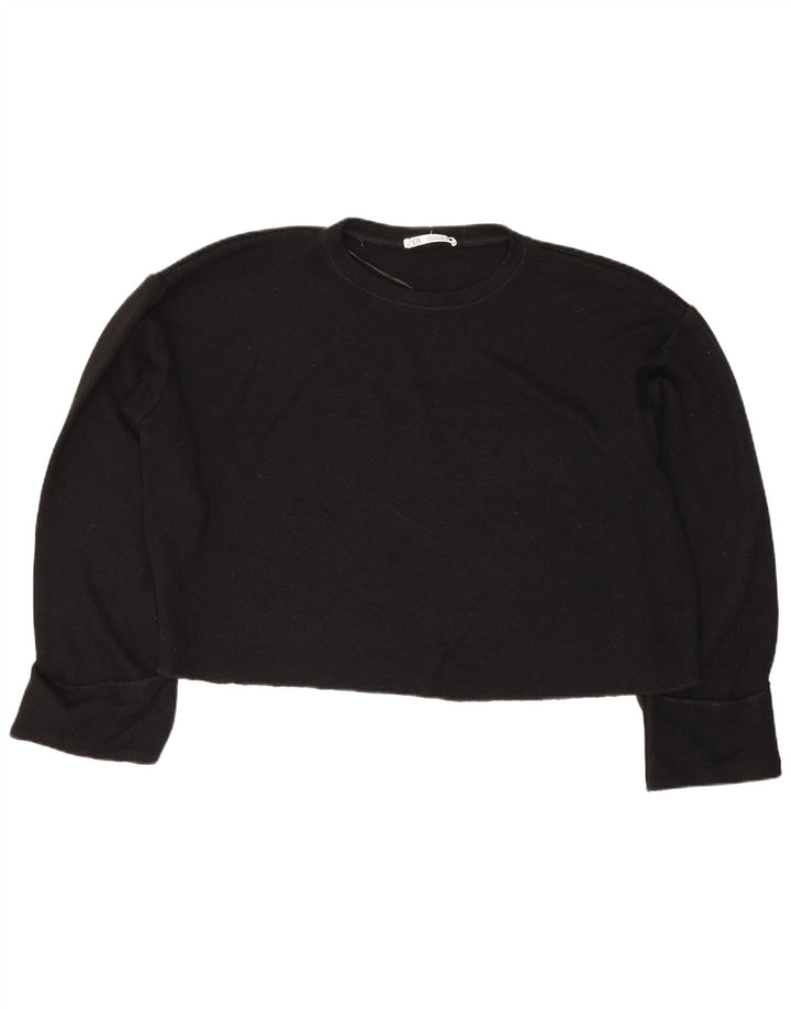 Zara Womens Crop Oversized Top Long Sleeve UK 14 Medium Black Viscose