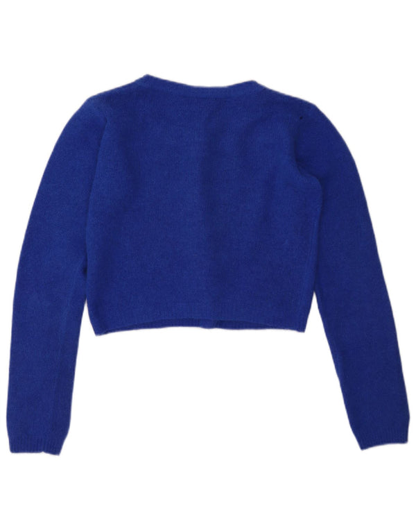 VINTAGE Womens Crop Cardigan Sweater UK 10 Small Blue Wool