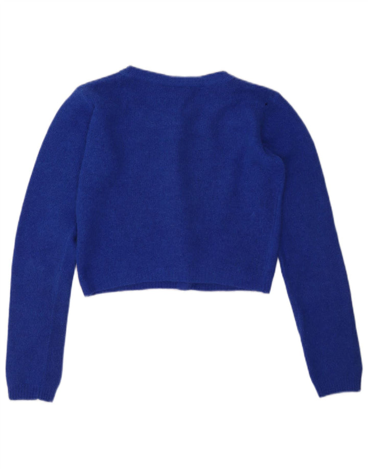VINTAGE Womens Crop Cardigan Sweater UK 10 Small Blue Wool