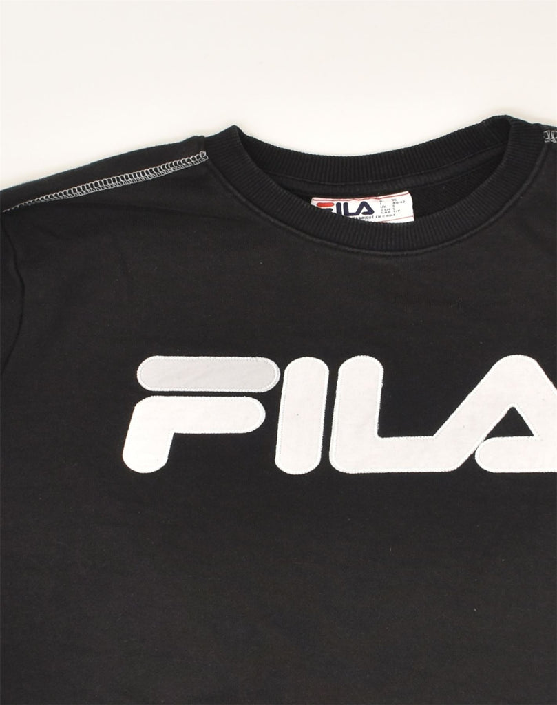 FILA Mens Graphic Sweatshirt Jumper Small Black Cotton | Vintage Fila | Thrift | Second-Hand Fila | Used Clothing | Messina Hembry 